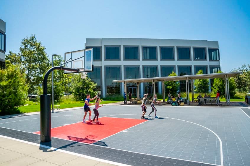 Lifestyle photography of the basketball court between 5281 and 5271 California Avenue at UCI Research Park in Irvine, CA
