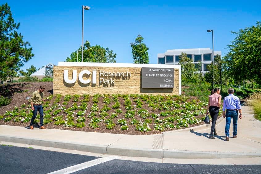 Lifestyle photography of the monument signage for UCI Research Park in Irvine, CA