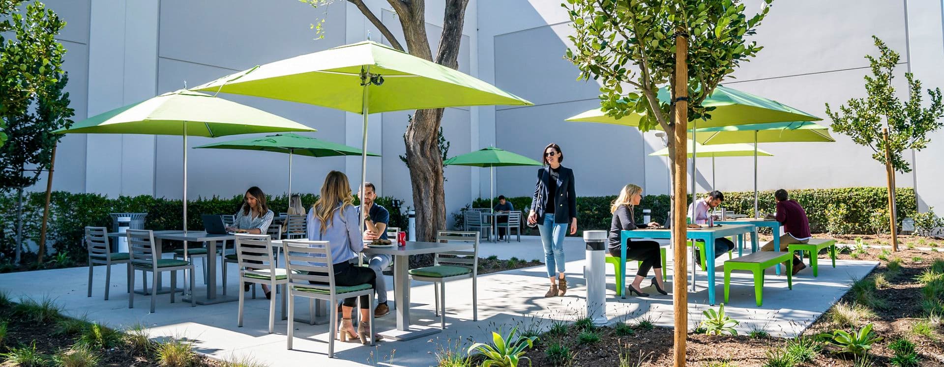 Lifestyle photography of the outdoor reinvestment at Jamboree Business Park - 14350 Myford Road in Irvine, CA