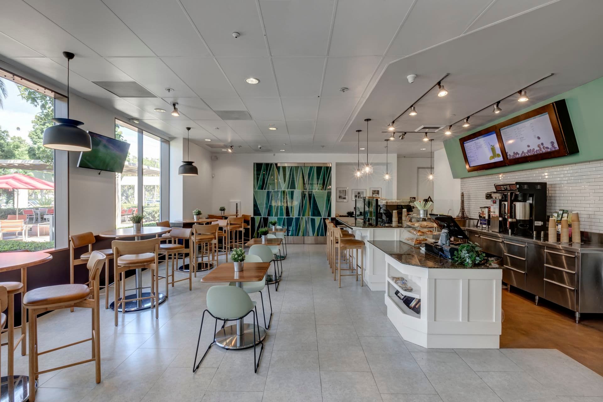 Interior photography of Cafe 350 at 350 Commerce at Market Place Center, Irvine, Ca
