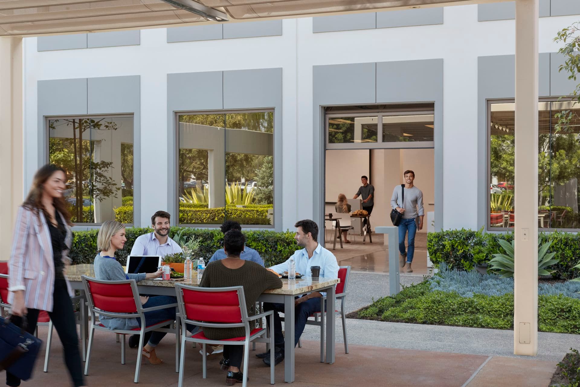 View of patio conference at 350 Commerce in Market Place Center, in Irvine, California.