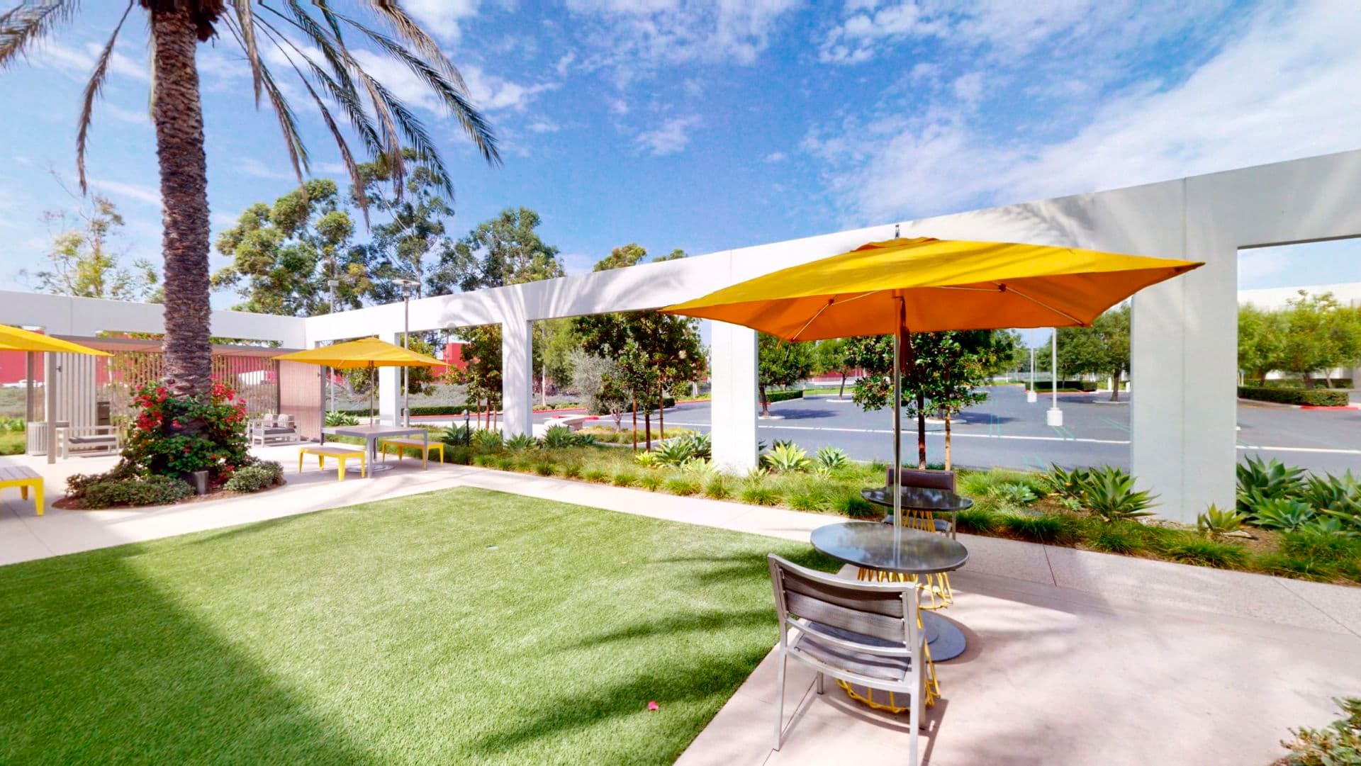 Exterior photography of Outdoor Workspace at 3210 El Camino Real at Market Place Center, Irvine CA.