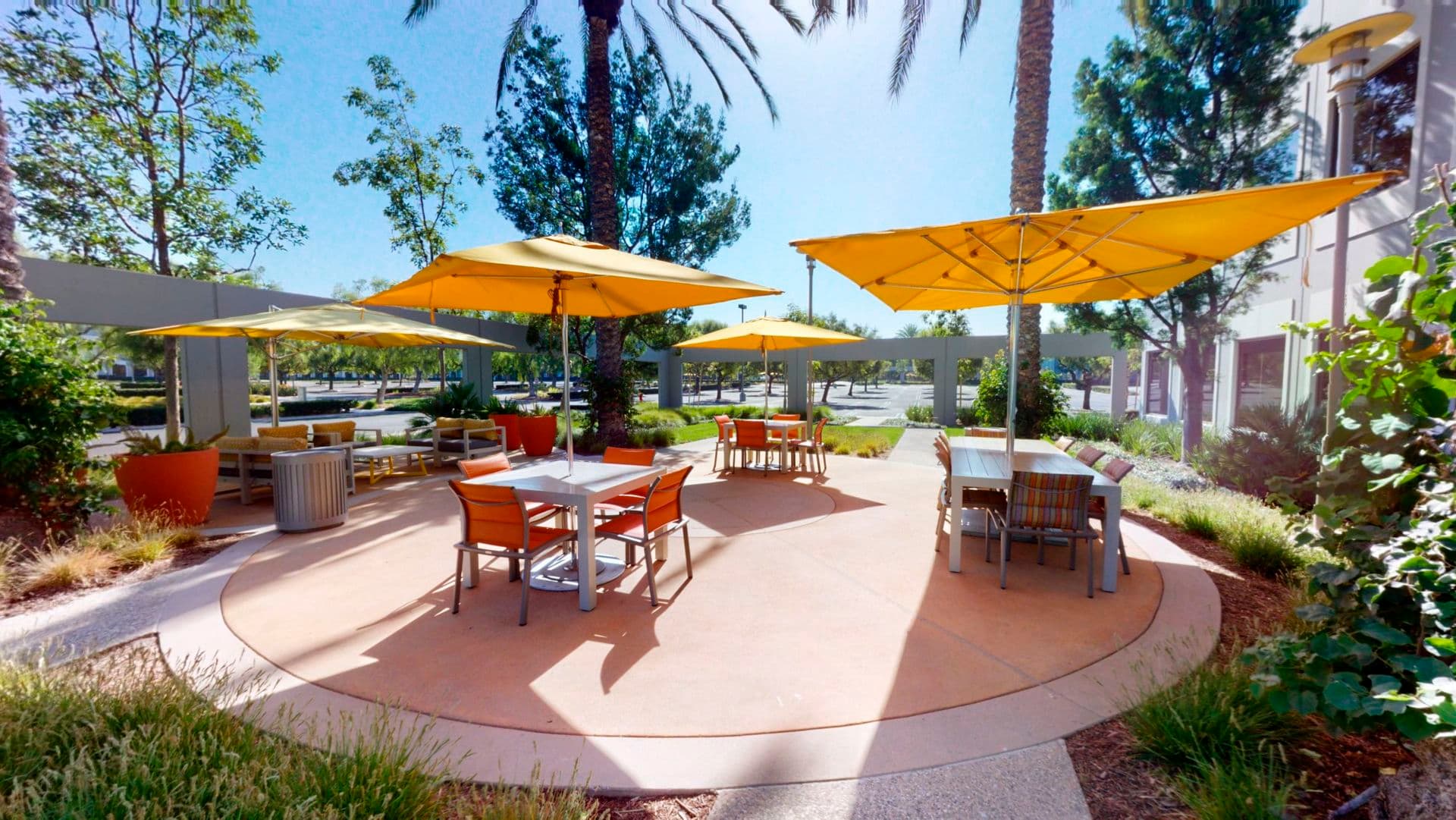 Exterior photography of Outdoor Workspace at 440 Exchange at Market Place Center, Irvine CA.