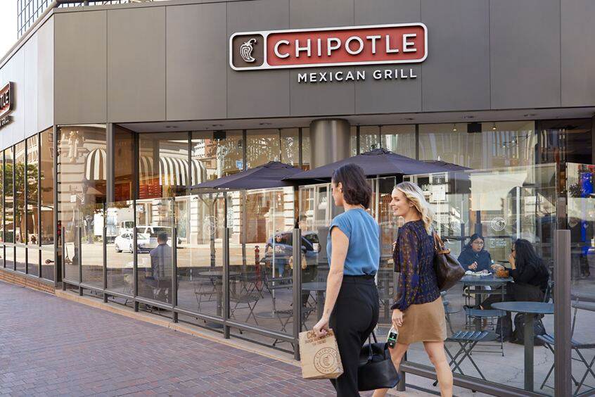 Exterior view of Chipotle at 101 West Broadway in San Diego, CA.