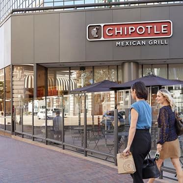 Exterior view of Chipotle at 101 West Broadway in San Diego, CA.