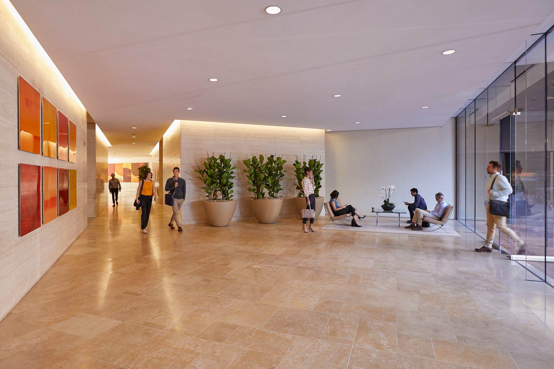 Interior view of lobby in 101 West Broadway in San Diego, CA.