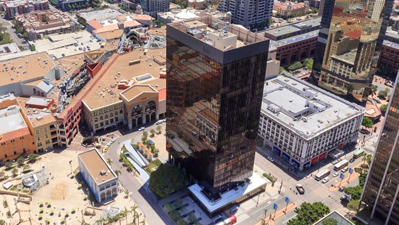 Aerial view of 225 Broadway office building.