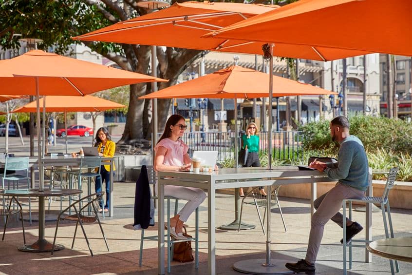 Lifestyle view of outdoor workspace at 225 Broadway in San Diego, CA.