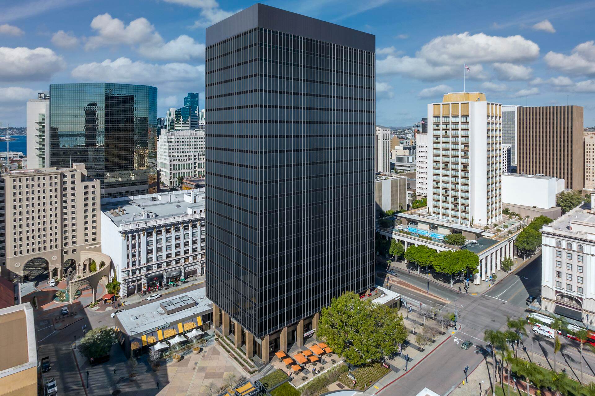 Exterior view of 225 Broadway office tower in San Diego, CA.