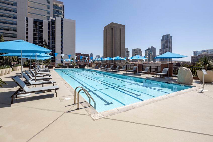 Exterior view of  501 W Broadway Athletic Swim Club in San Diego, CA.