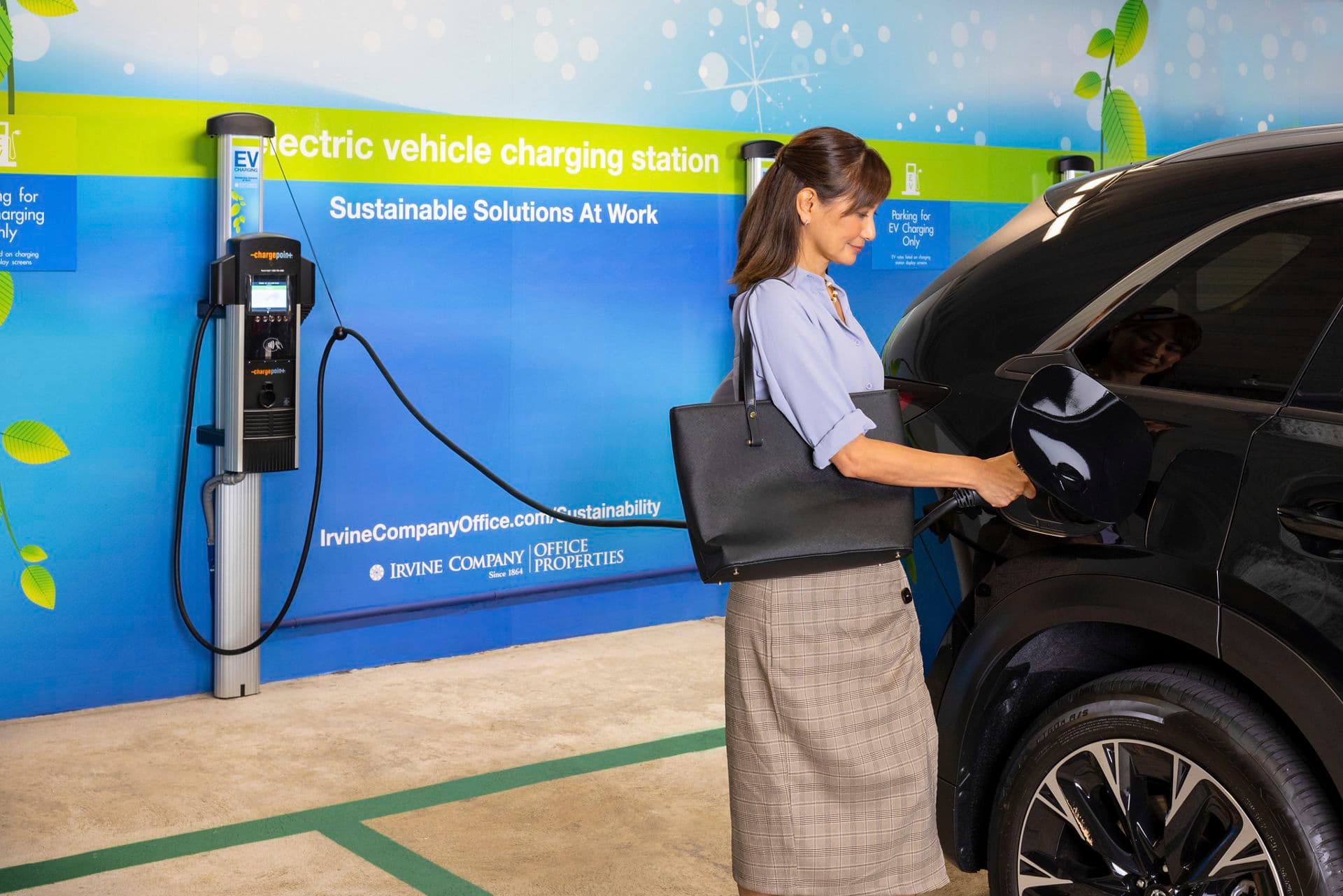 Interior lifestyle photography of EV Charging stations at Wells Fargo Plaza in Downtown San Diego, CA.
