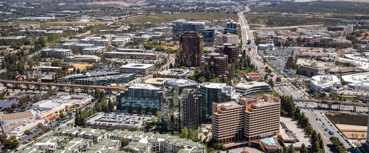 Aerial Photography of Eastgate, The Plaza, La Jolla Gateway, One La Jolla and La Jolla Center in San Diego, CA.