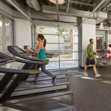 Interior view of Fitness Center at La Jolla Reserve in San Diego, CA.