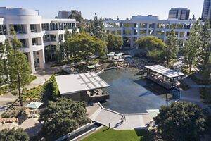 View of the Outdoor Workspace at La Jolla Reserve in San Diego, CA.