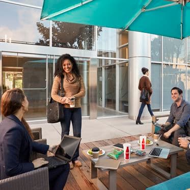 Lifestyle photography of the outdoor workspace at La Jolla Square in San Diego, CA