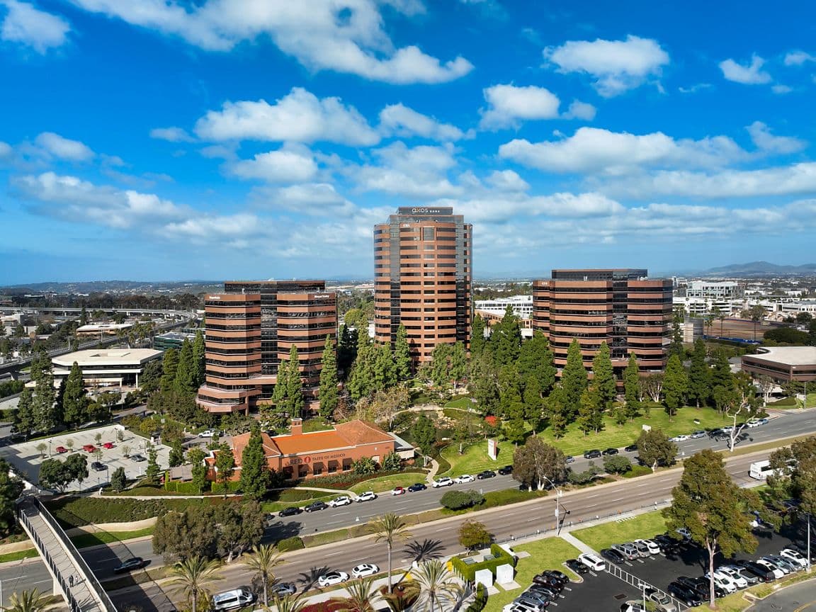 Exterior drone hero photography of the Plaza in San Diego, CA.