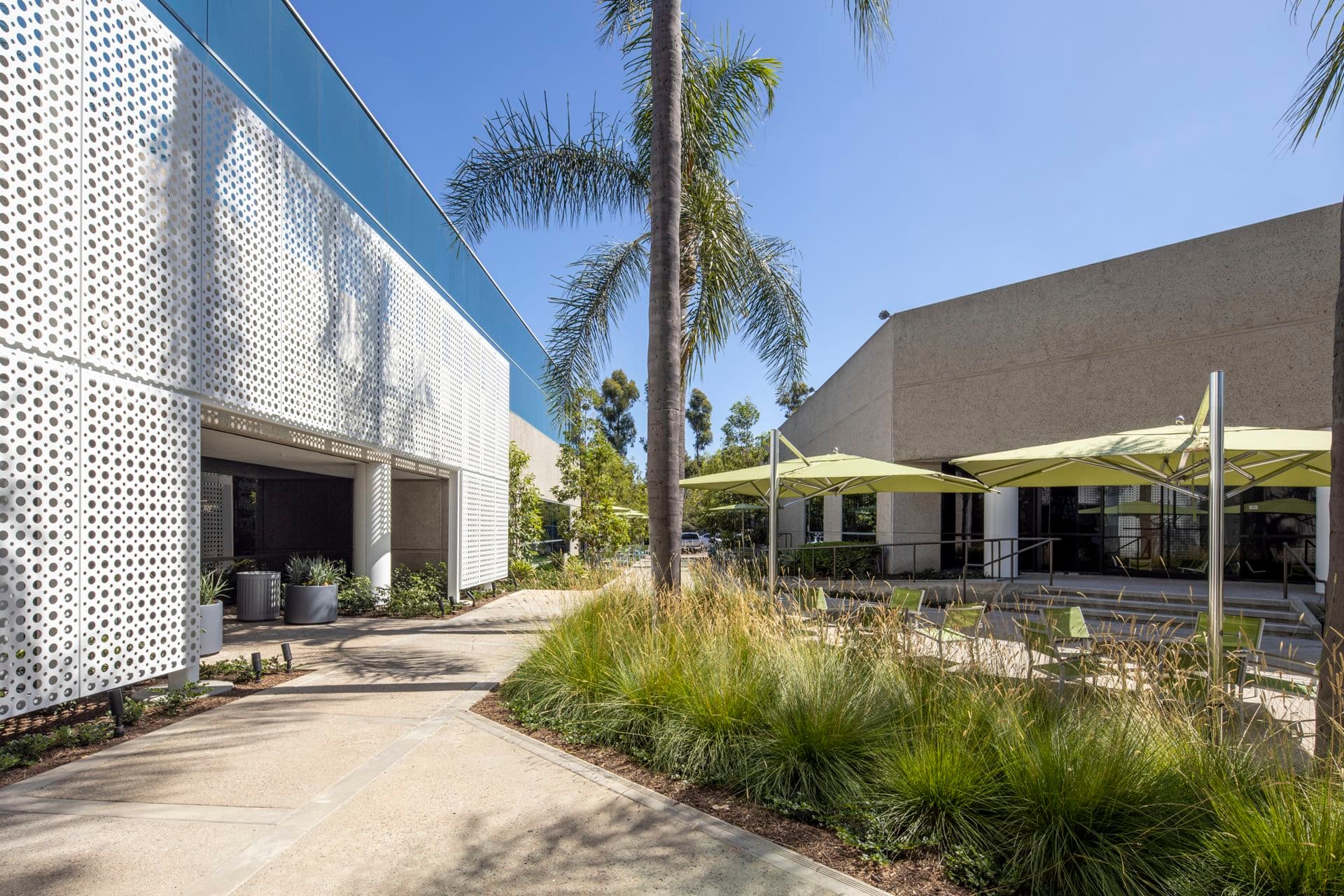 Photography of the outdoor workspace after reinvestment at Canyon Ridge Technology Park in San Diego, CA