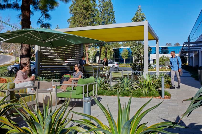 Lifestyle view of outdoor workspace in 9717/9727 Pacific Heights Blvd in San Diego, CA.
