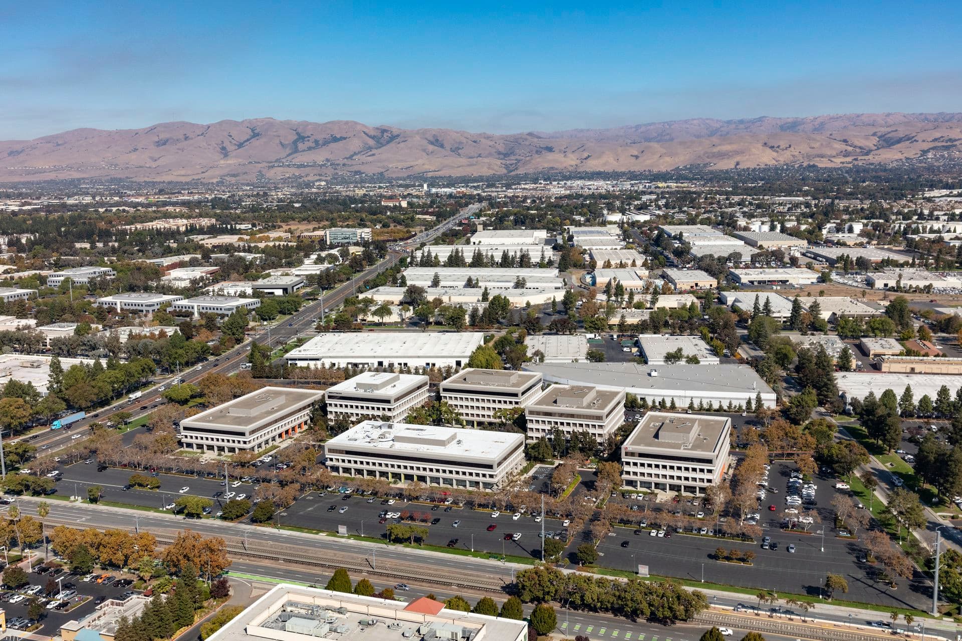 Aerial photography of Silicon Valley Center in San Jose, CA