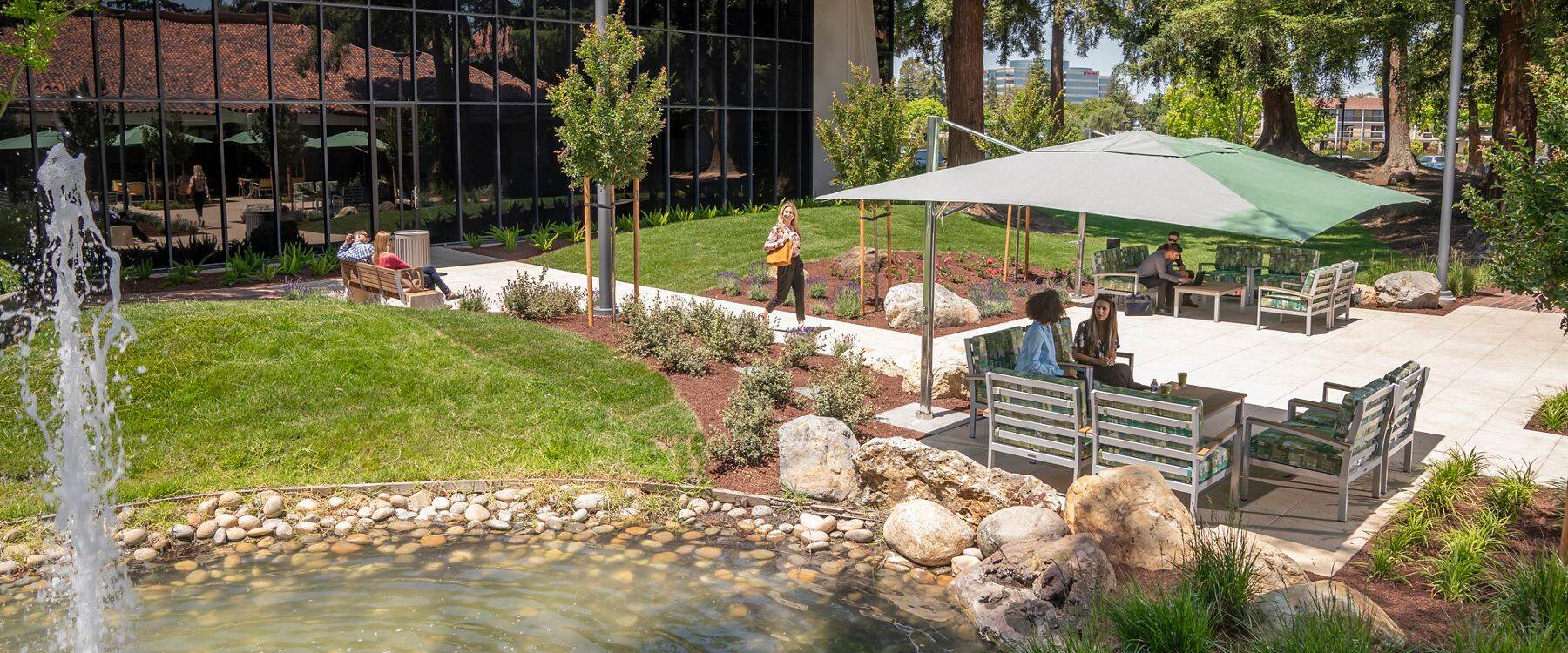 Lifestyle photography of the outdoor workspaces between 2540 and 3990 Freedom Circle in Santa Clara, CA