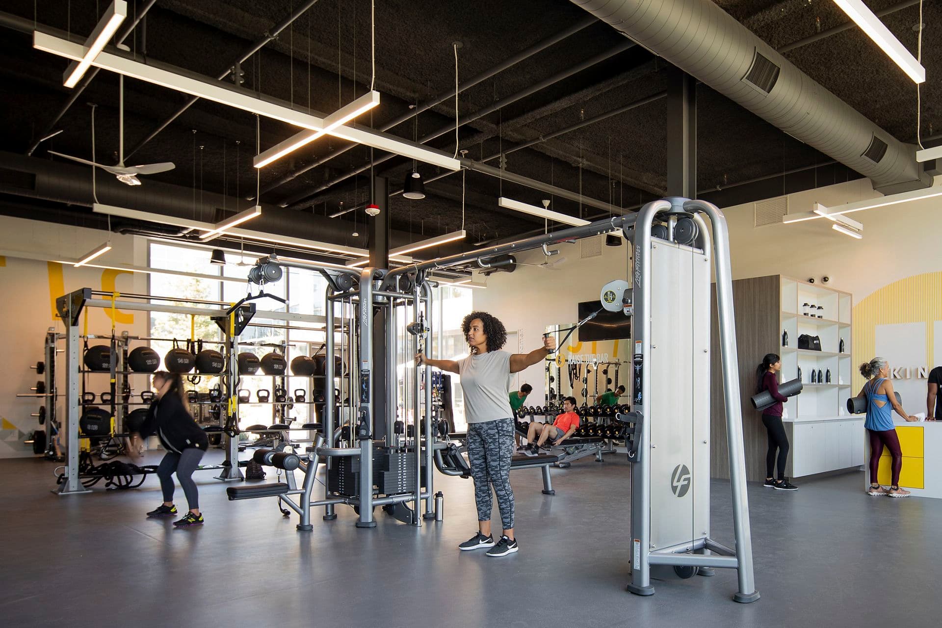 View of people working out at Kinetic Fitness Center at Pathline Park in Sunnyvale, CA.