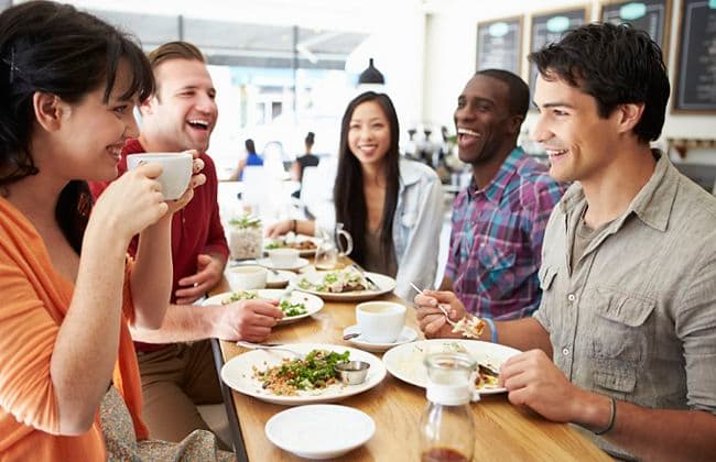 Group Of Friends Meeting For Lunch In Coffee Shop